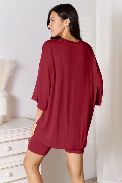 Basic Bae Full Size Soft Rayon Three-Quarter Sleeve Top and Shorts Set