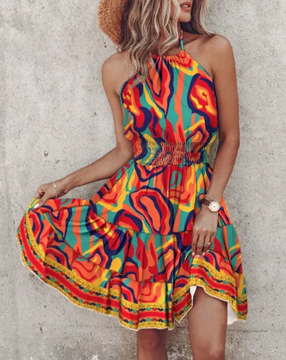 Summer Chic Halter Dress - European & American Print