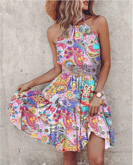 Summer Chic Halter Dress - European & American Print