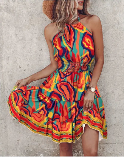 Summer Chic Halter Dress - European & American Print