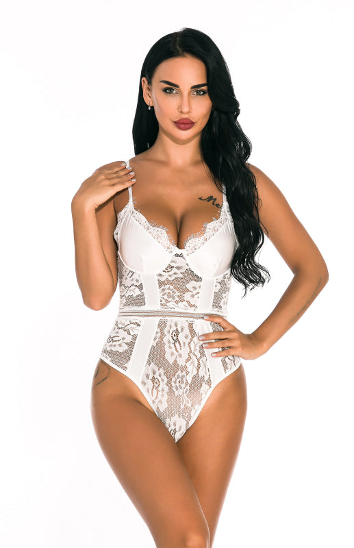 Sexy Lace Spandex Sheer Teddy Bodysuit - summababe