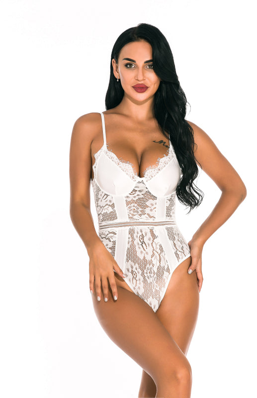 Sexy Lace Spandex Sheer Teddy Bodysuit - summababe