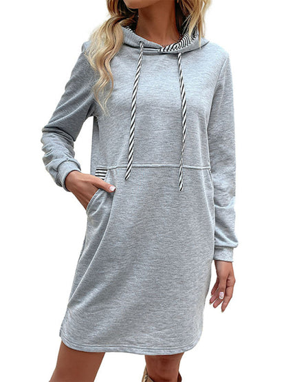 New women's long-sleeved stitching hooded sweater dress - summababe