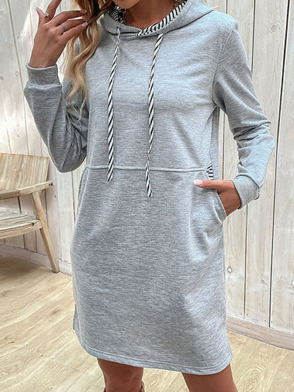 New women's long-sleeved stitching hooded sweater dress - summababe