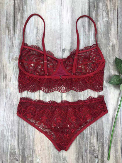 New lace sexy lingerie set solid color eyelash lace set - summababe