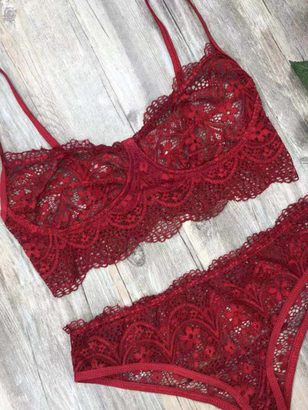 New lace sexy lingerie set solid color eyelash lace set - summababe