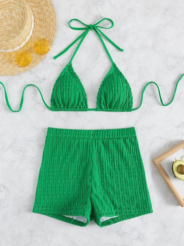 Vibrant & Chic: Ribbed Green Two-Piece Set" - summababe