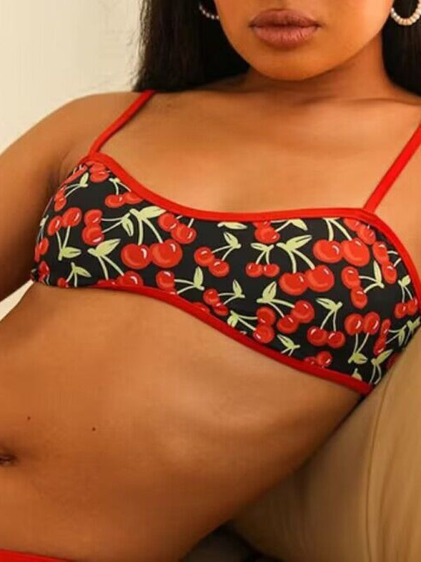 Women's New Cherry Print Bandeau Bikini - summababe