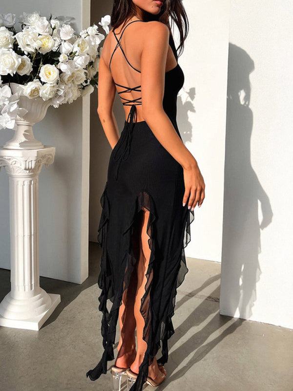 New ruffled sexy solid color slim dress - summababe