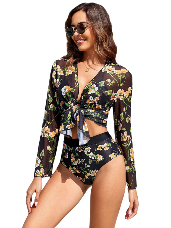 Tropical Elegance: Floral Bikini & Cover-Up Set" - summababe