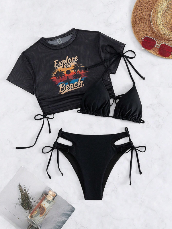 Sexy bikini three piece swimsuit beach tether bikini - summababe