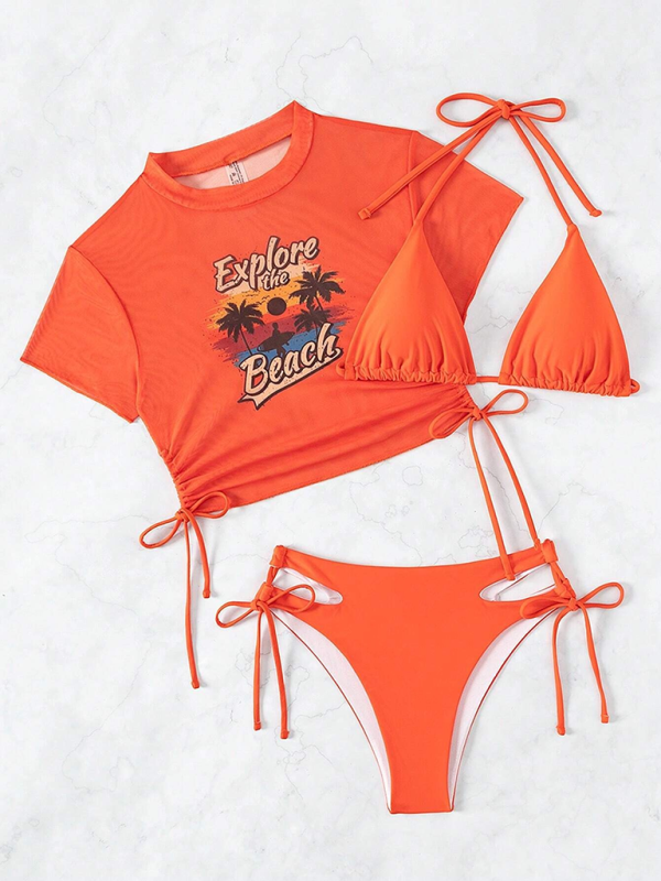 Sexy bikini three piece swimsuit beach tether bikini - summababe