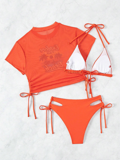 Sexy bikini three piece swimsuit beach tether bikini - summababe