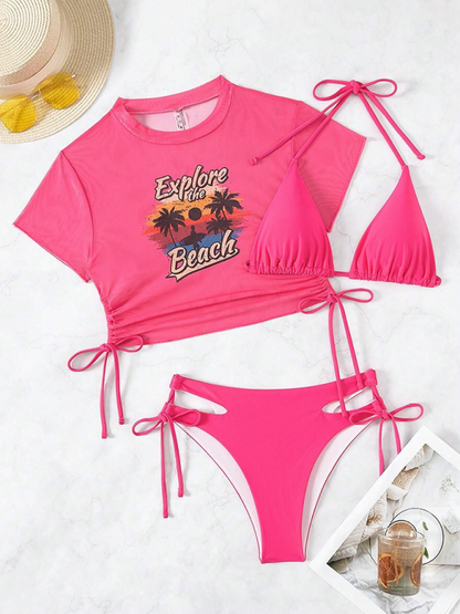 Sexy bikini three piece swimsuit beach tether bikini - summababe