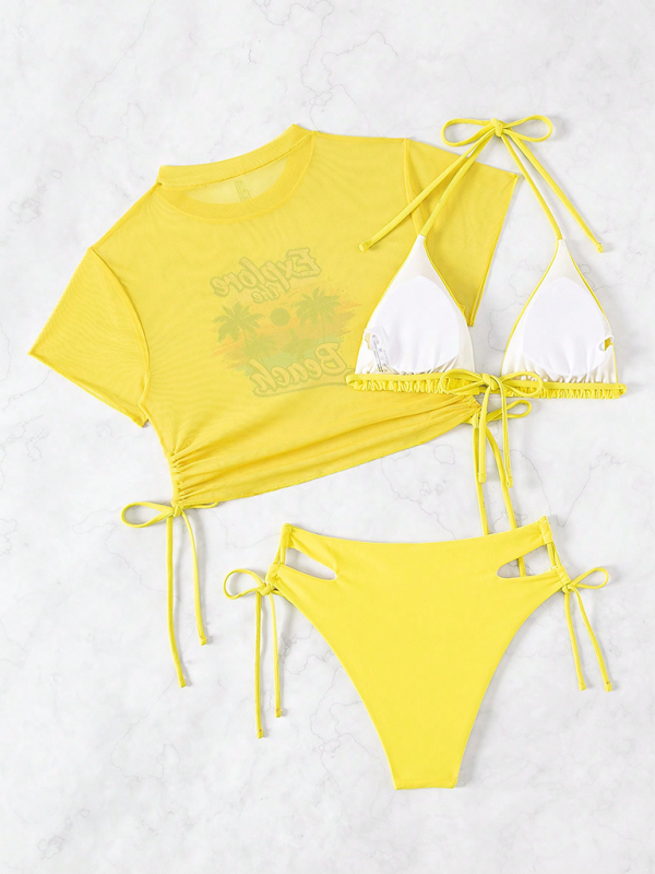 Sexy bikini three piece swimsuit beach tether bikini - summababe