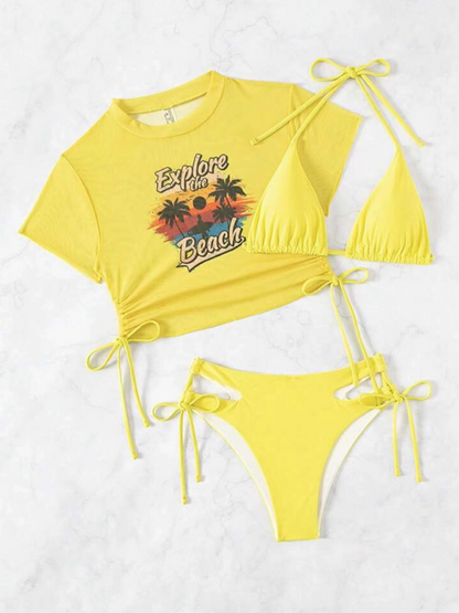 Sexy bikini three piece swimsuit beach tether bikini - summababe