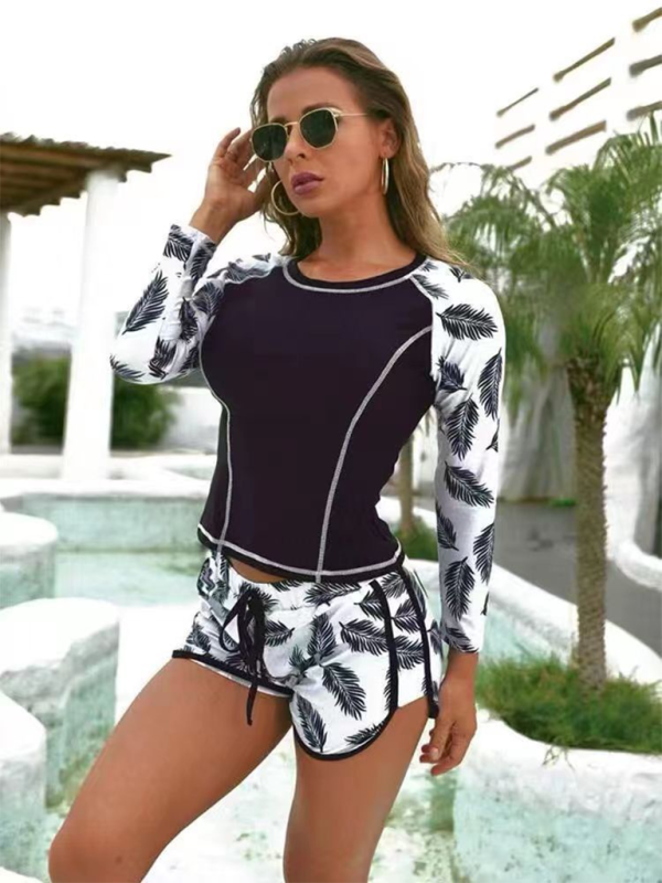 Diving surfing suit long sleeve fashion sunscreen printed split swimsuit women's clothing - summababe